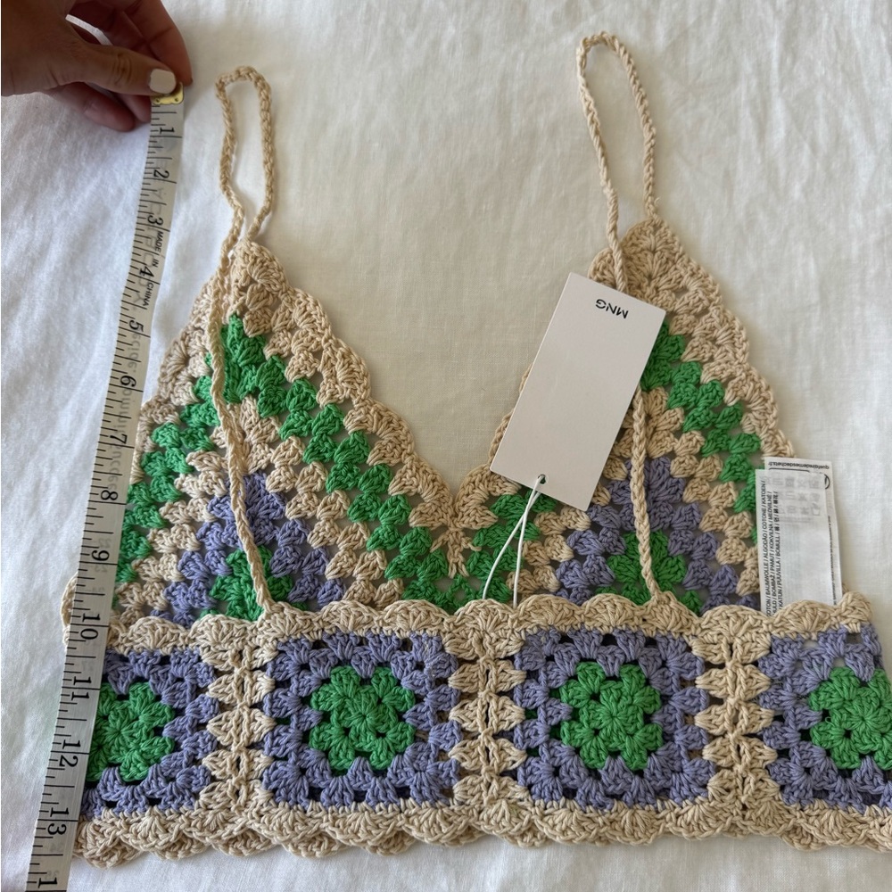 NWT Mango Crochet Granny Square Bralette Top Small Boho Festival Vacation - Picture 3 of 4